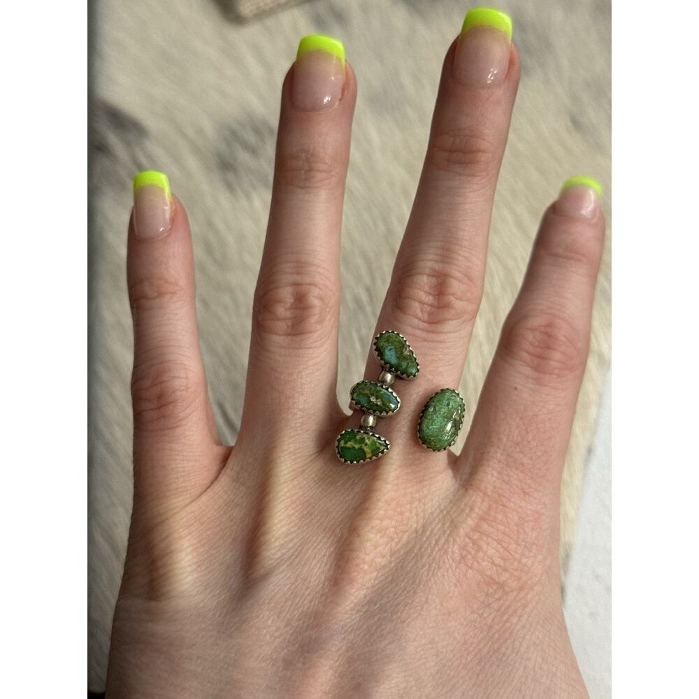Sterling Silver Green Sonoran Gold Turquoise Floater Cluster Ring Adjustable 925